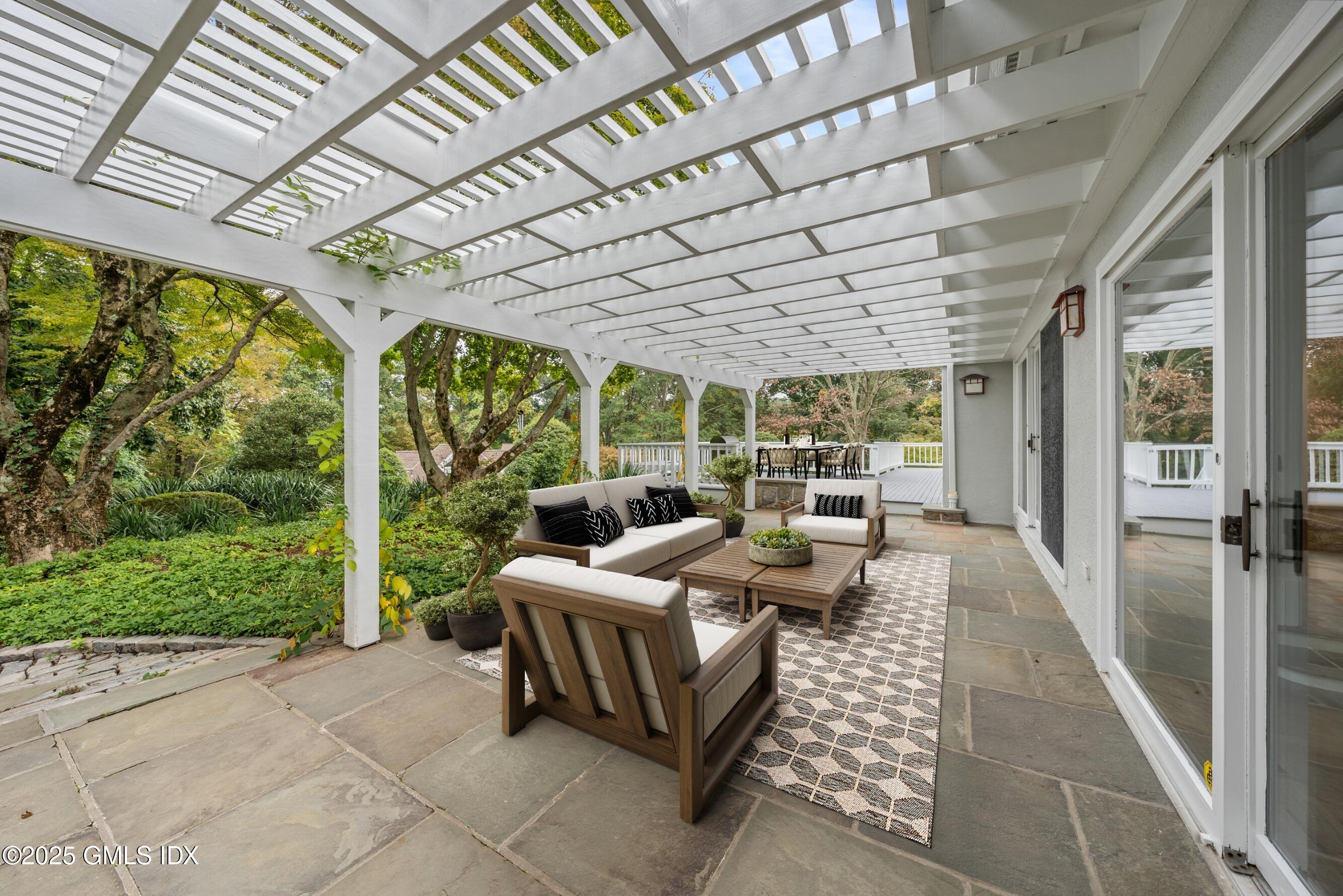 21 Harkim Road Greenwich, CT 06831 - Photo 21 of 40 a living room with patio furniture and a floor to ceiling window