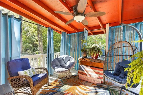 a outdoor living space with furniture and garden view