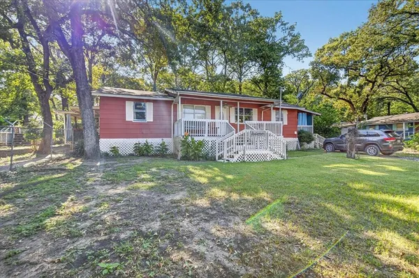 a view of a tree in a yard