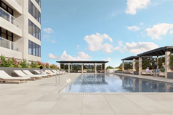 a view of a building with a patio