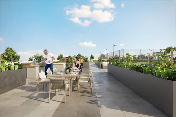 a view of a chairs and table in the patio