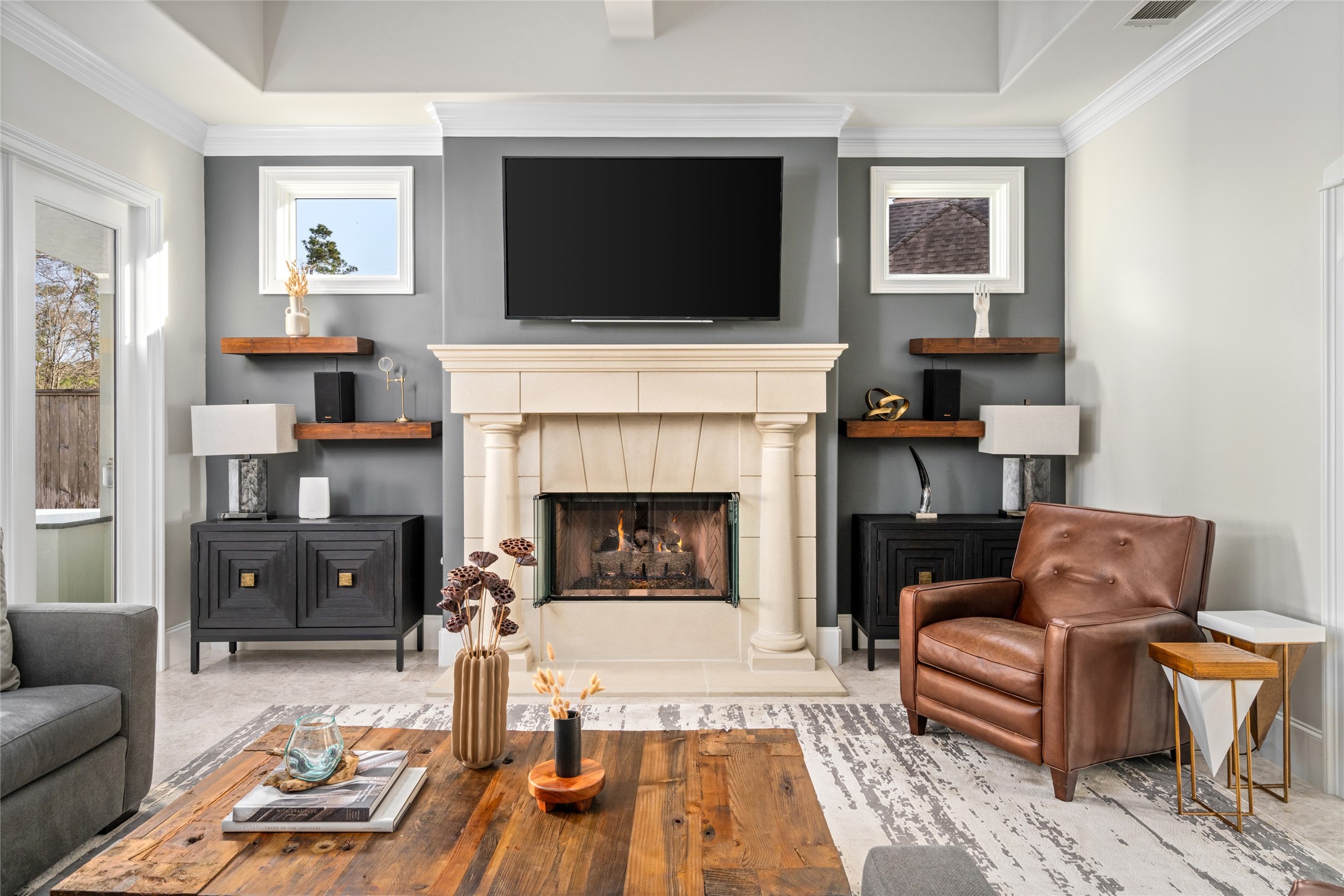 64 South Parkgate Circle Spring, TX 77381 - Photo 19 of 50 a living room with furniture and a fireplace