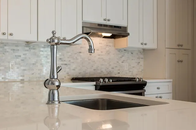 a close view of a sink in the kitchen