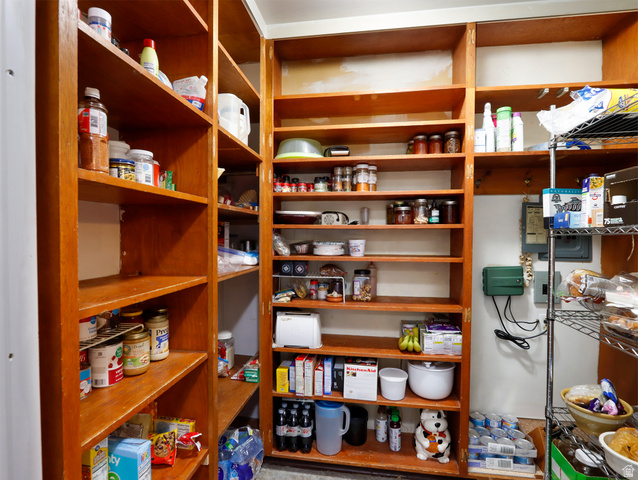 155 West Center Street Fillmore, UT 84631 - Photo 27 of 86 Extensive pantry featuring built-in wooden shelving, additional metal wire shelving, and overhead lighting