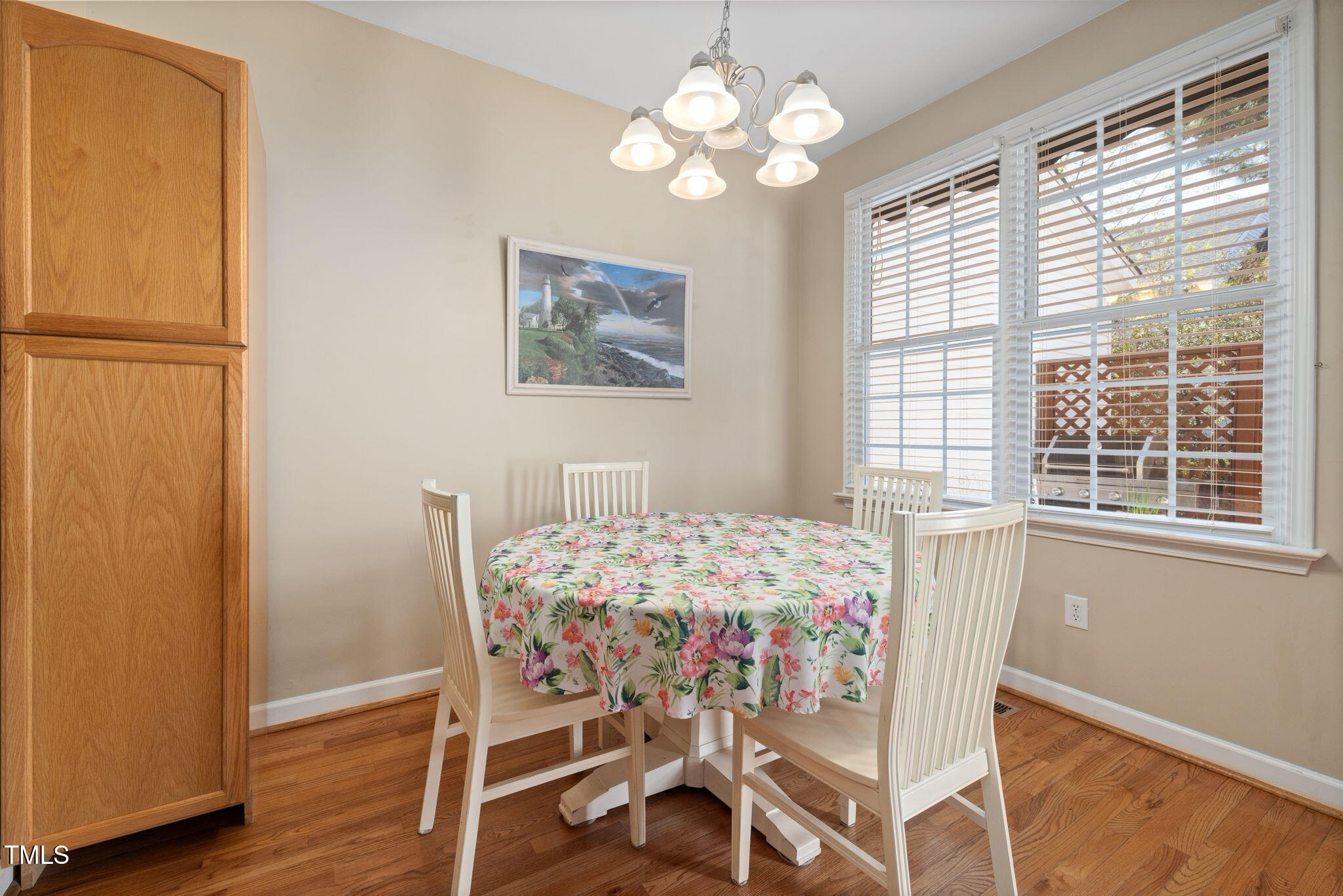 5569 Sea Daisy Drive Raleigh, NC 27606 - Photo 7 of 31 a view of a dining room with furniture wooden floor and chandelier
