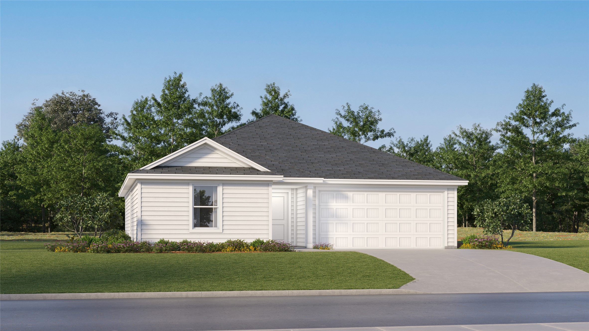 a front view of a house with a garden