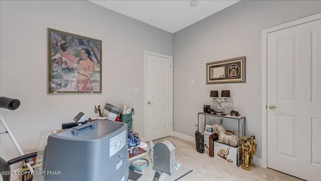 a front view of a house with a yard and potted plants
