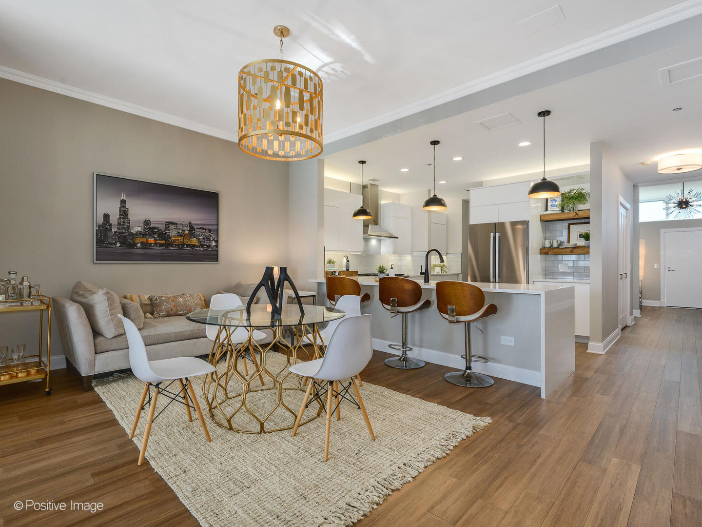 333 North Canal Street, Unit 2003 Chicago, IL 60606 - Photo 13 of 31 a living room with furniture a rug and kitchen view