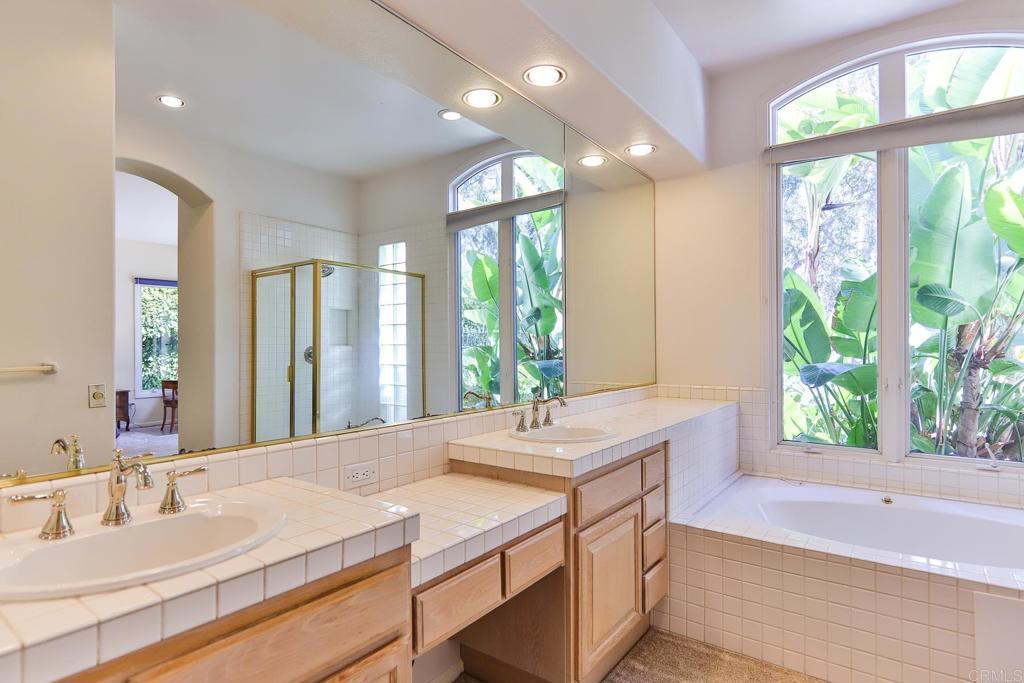 7163 Tern Place Carlsbad, CA 92011 - Photo 14 of 48 a bathroom with a granite countertop sink and a large mirror