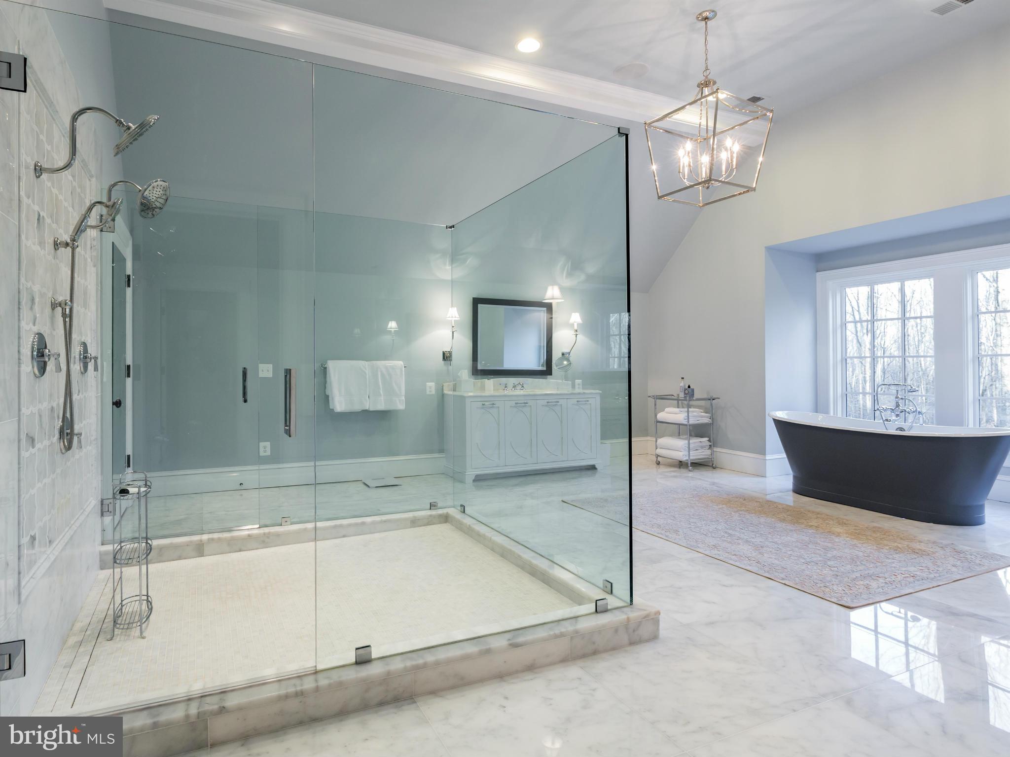 821 Turkey Run Road McLean, VA 22101 - Photo 17 of 30 a spacious bathroom with a granite countertop sink a mirror and shower