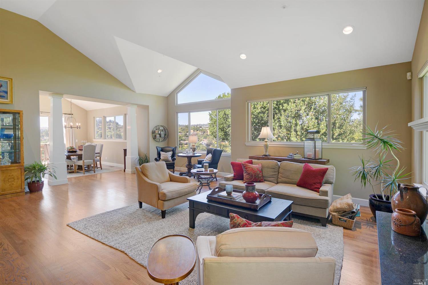 80 Terrace Avenue San Rafael, CA 94901 - Photo 1 of 1 The open-concept main living area is flooded with light and features cathedral ceilings, hardwood floors and a gas fireplace.