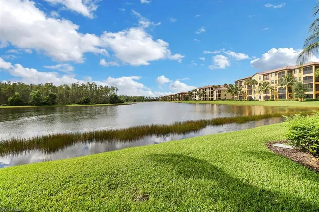 a view of a lake from a yard
