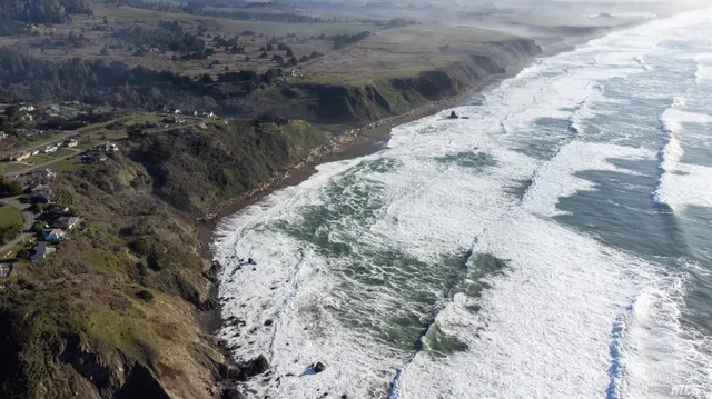 a view of a dry yard with wooden fence