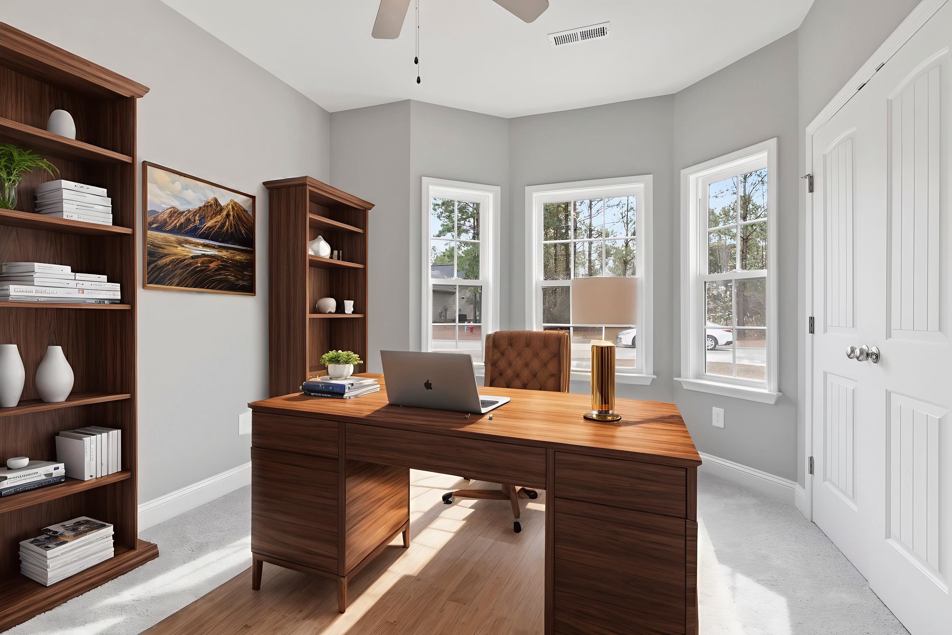 565 Timber Creek Drive Loris, SC 29569 - Photo 8 of 37 Office featuring ceiling fan, healthy amount of natural light, light carpet, and light wood-style floors