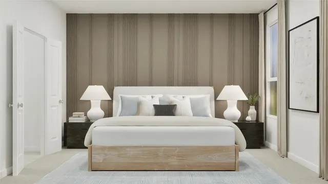 a bedroom with bed and a closet