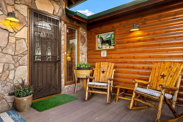 a view of a patio with furniture