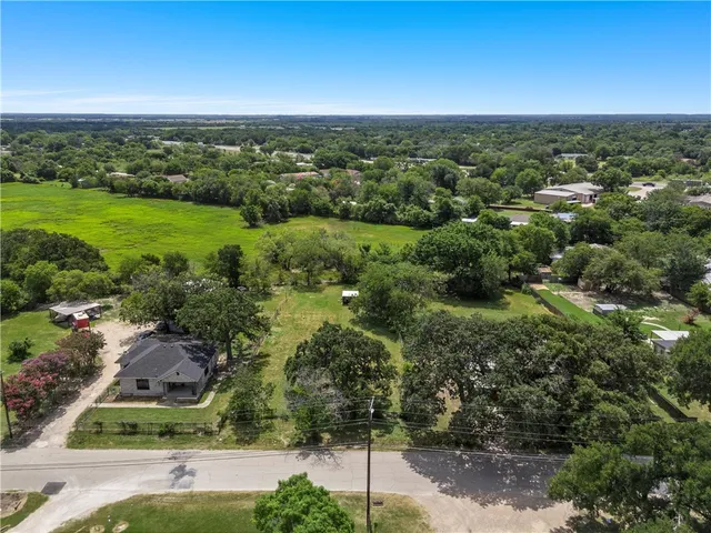 an aerial view of green landscape with trees houses and mountain view