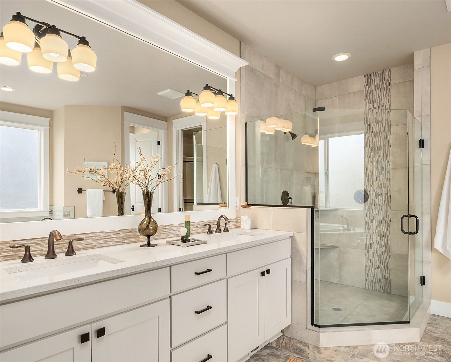 632 Southwest 185th Street Normandy Park, WA 98166 - Photo 17 of 39 a bathroom with double sink and a mirror