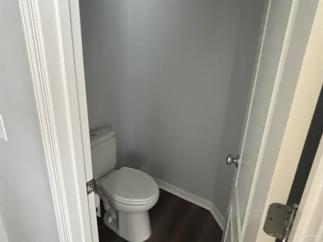 a white toilet sitting next to a wooden door