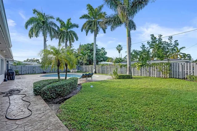 a view of a garden with a slide