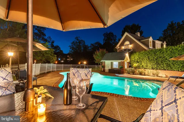 a view of a swimming pool with a patio