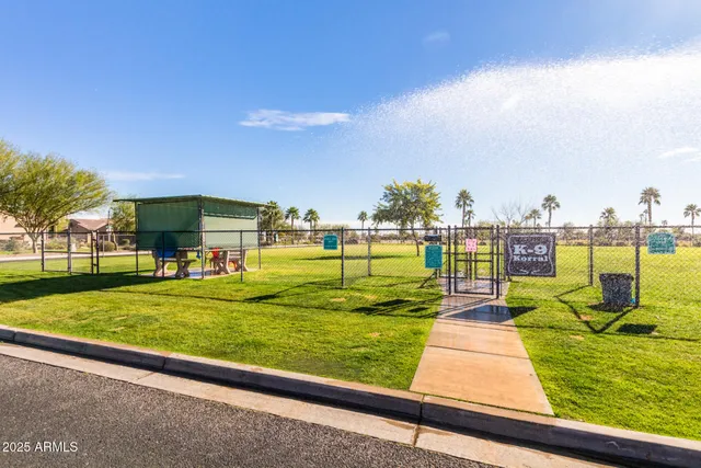 an aerial view of a building with outdoor space