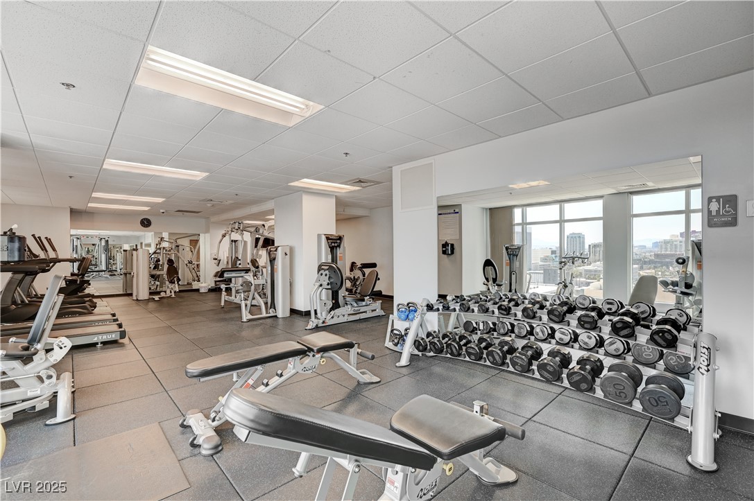 150 South Las Vegas Boulevard, Unit 1212 Las Vegas, NV 89101 - Photo 25 of 45 Workout area with a drop ceiling and a city view