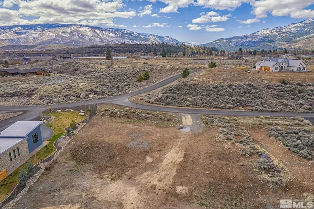 a view of a yard with mountains in the background
