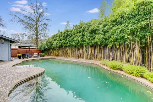 a view of a lake from a yard