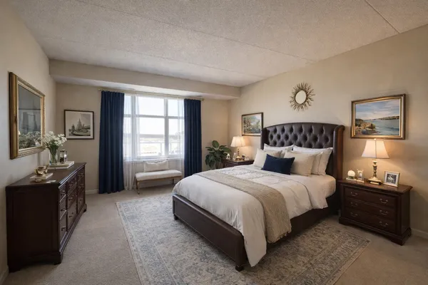 a bedroom with a bed and a view of bedroom