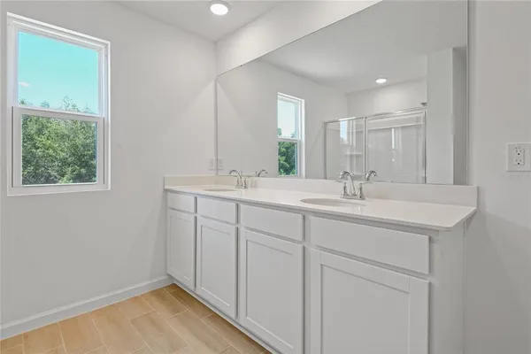 a bathroom with a bathtub