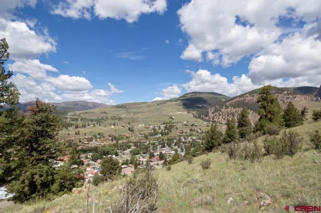 a view of a field with trees