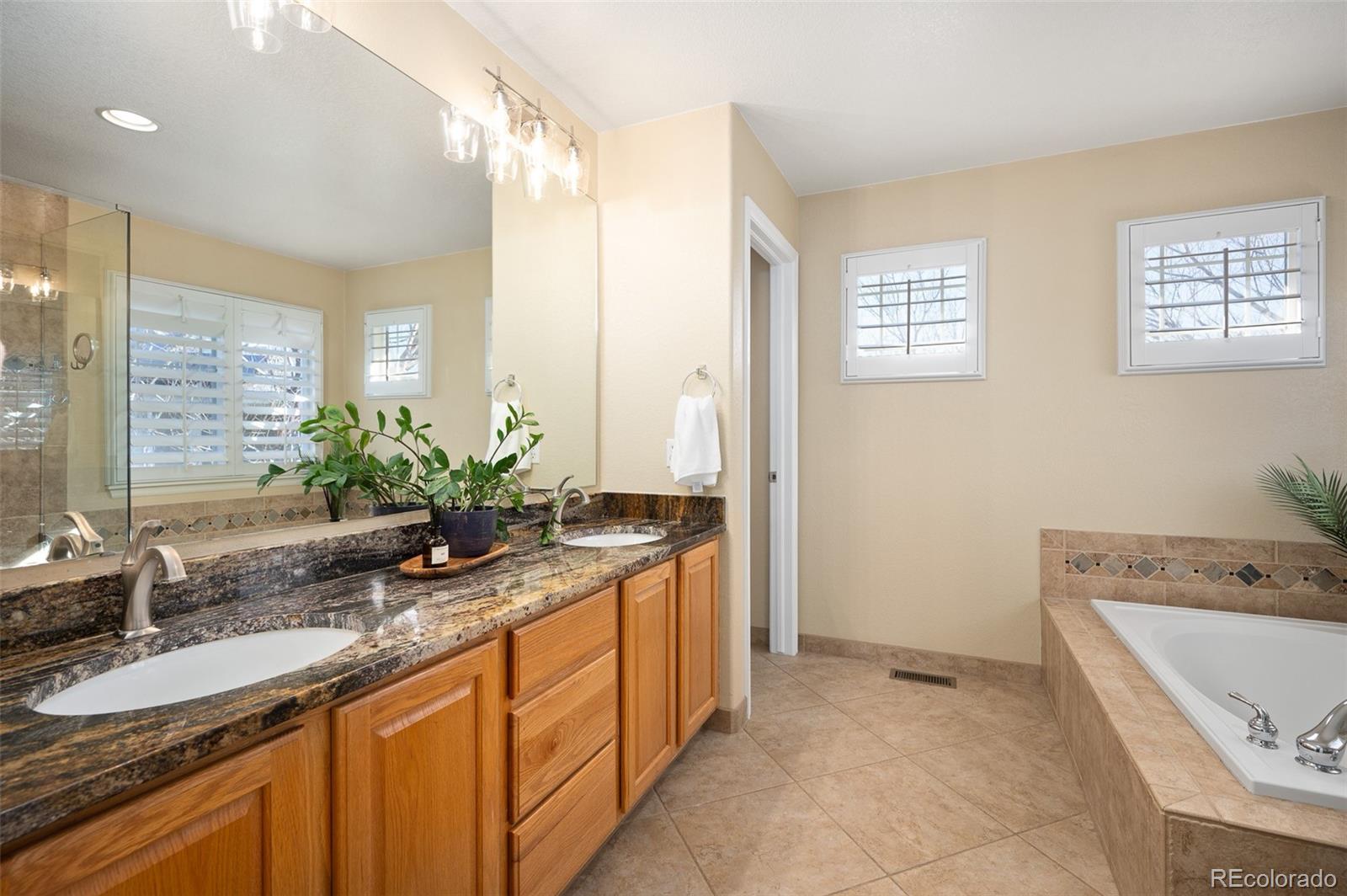 3559 Craftsbury Drive Highlands Ranch, CO 80126 - Photo 19 of 38 a bathroom with a granite countertop sink and a mirror