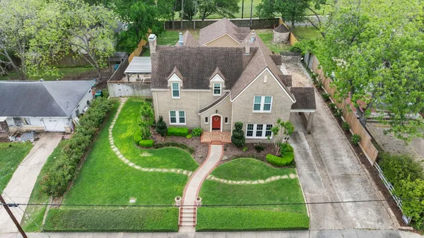 an aerial view of a house