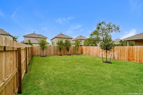 a view of a house with backyard and a tree