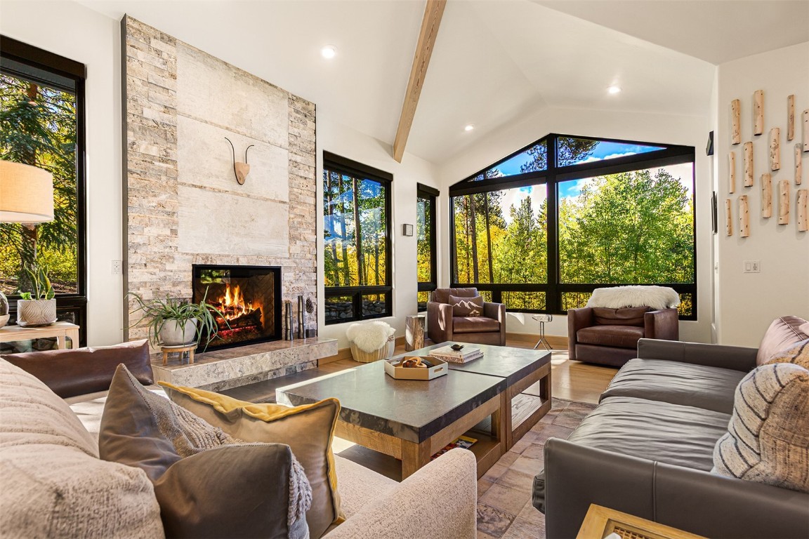 1031 Boreas Pass Road Breckenridge, CO 80424 - Photo 15 of 49 a living room with furniture fireplace and a large window