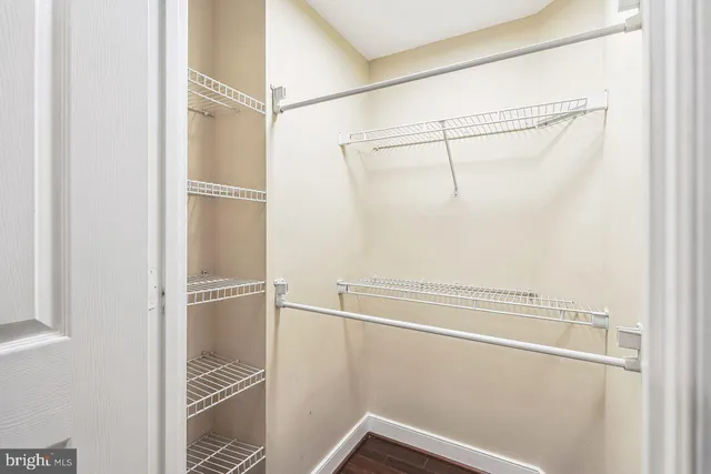 a view of a room with racks on the wall