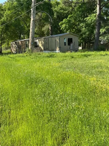 a backyard of a house with plants and tree