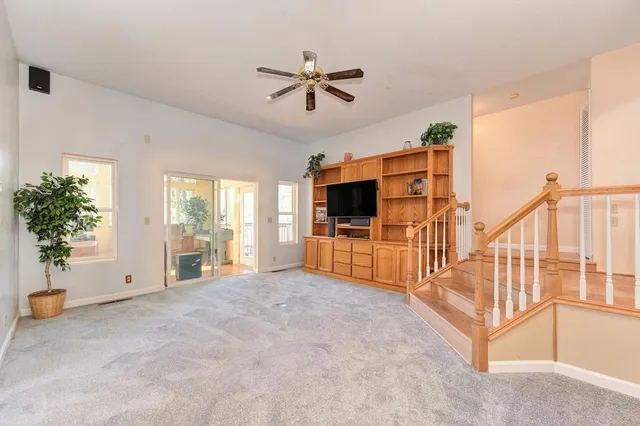 a view of livingroom with floor to ceiling window and potted plant
