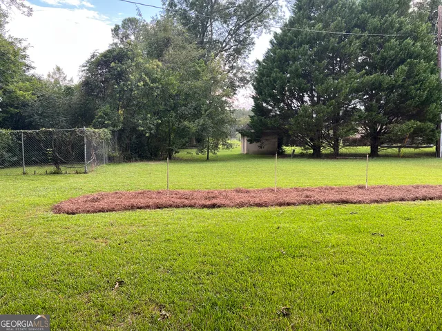 a view of a big yard with a small trees
