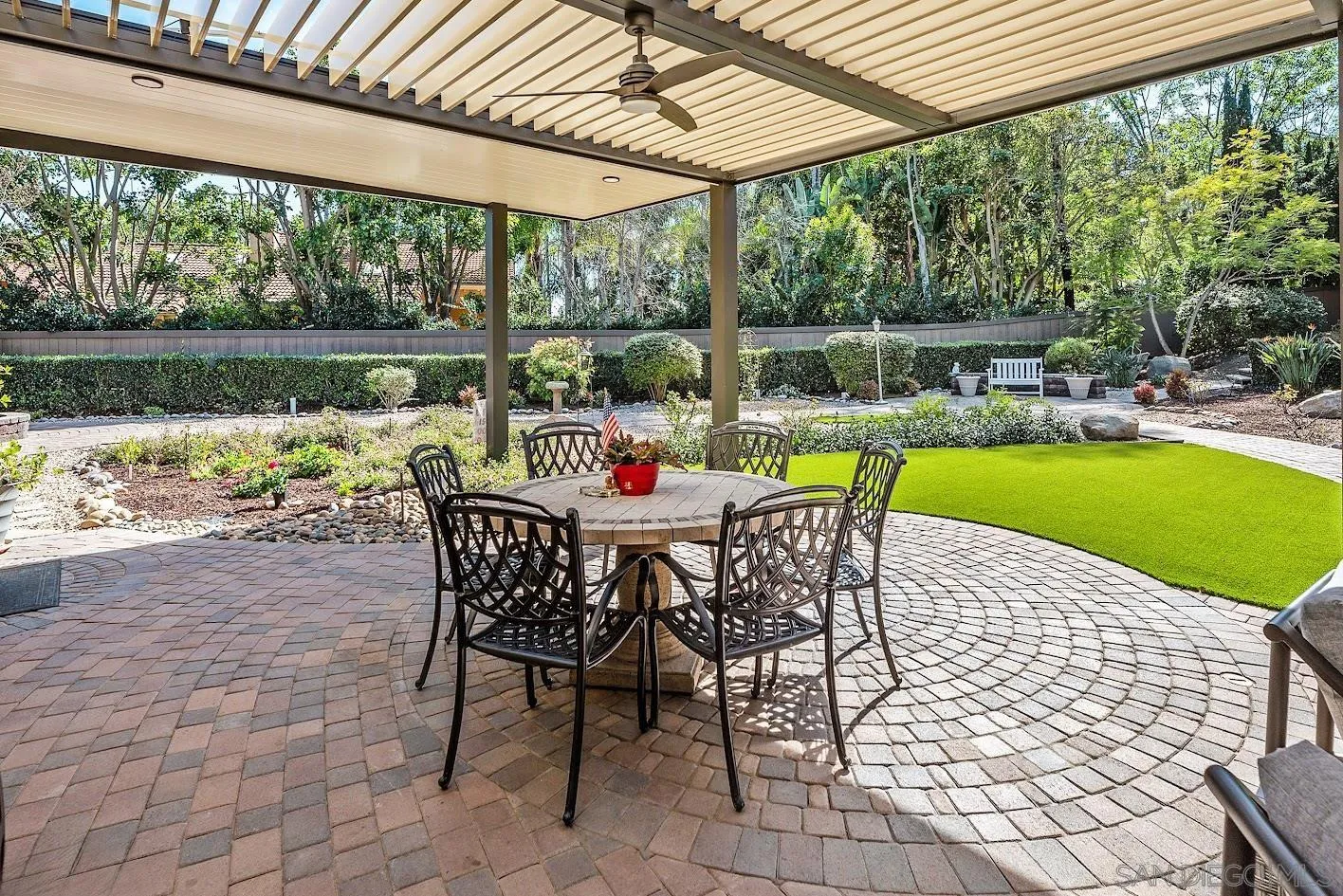 14922 Derringer Road Poway, CA 92064 - Photo 41 of 66 a view of a patio with a table chairs and a backyard