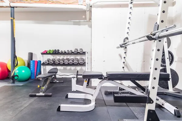 a room with gym equipment