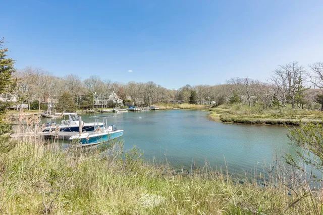 a view of a lake with trees in the background
