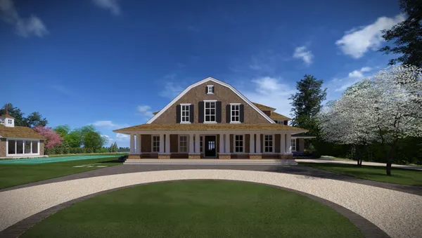 a front view of a house with a garden