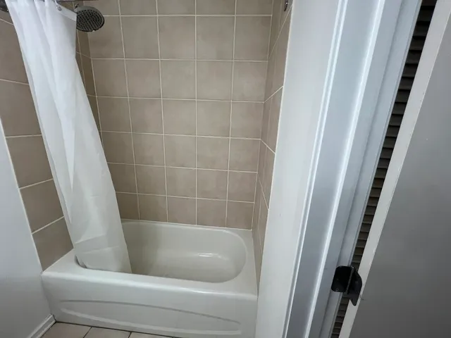 a bathroom with a bathtub