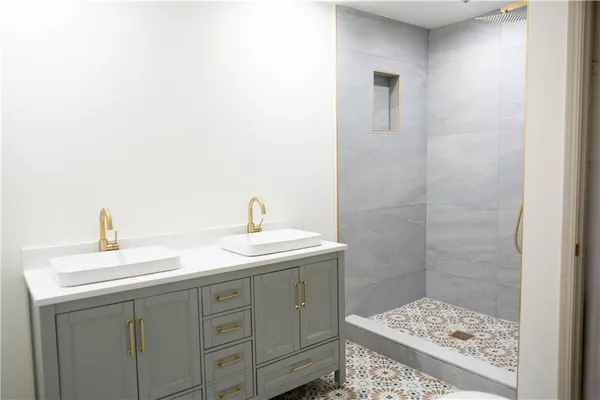 a bathroom with a sink and a