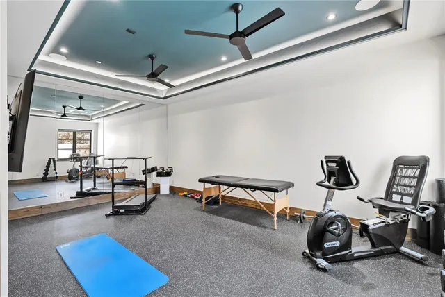 a view of a room with gym equipment