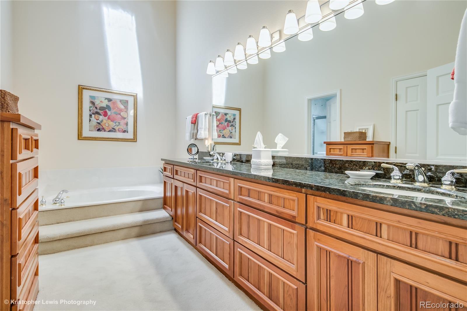 8247 Lodgepole Trail Lone Tree, CO 80124 - Photo 20 of 35 a spacious bathroom with a double vanity sink and a mirror
