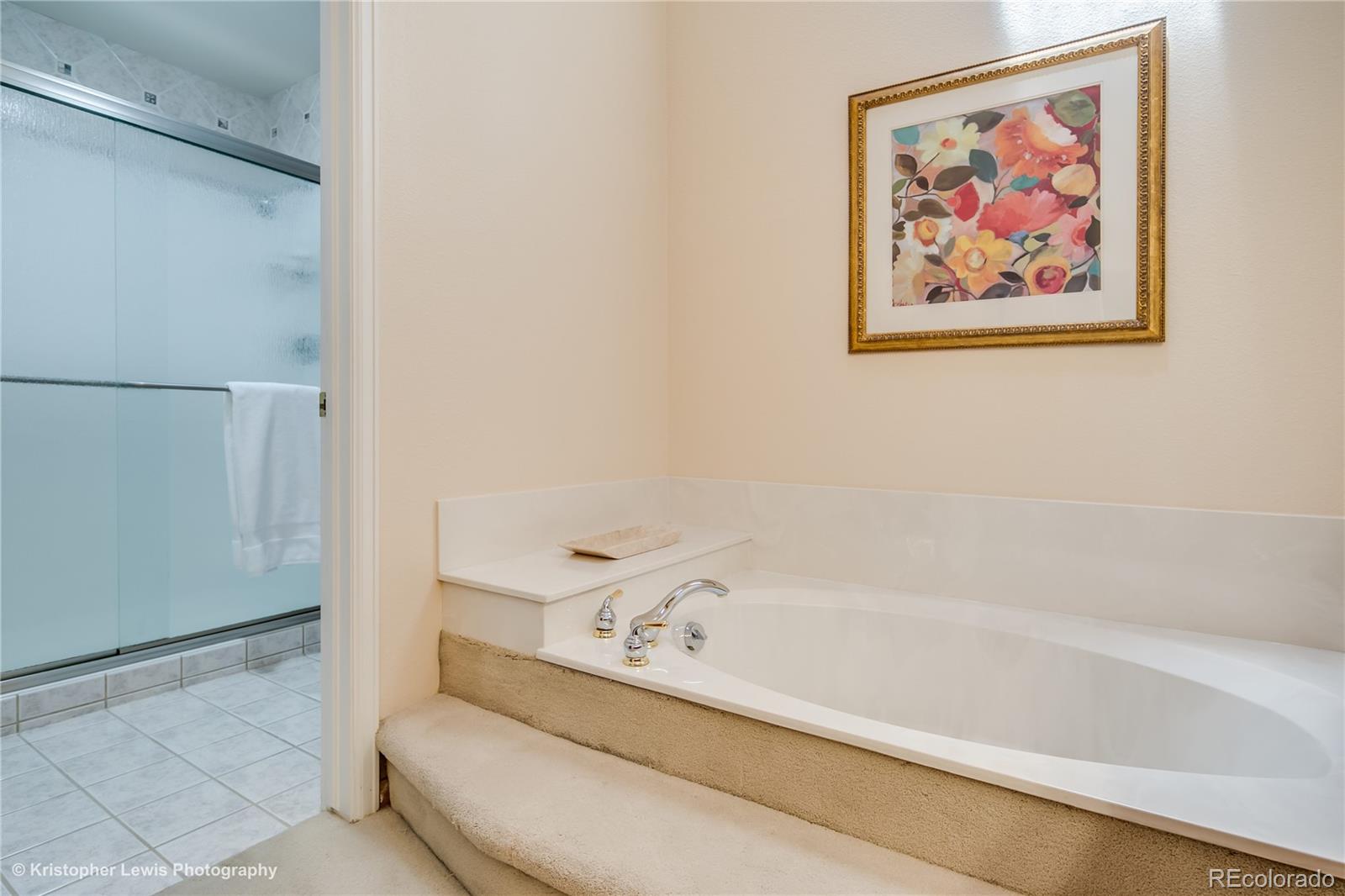 8247 Lodgepole Trail Lone Tree, CO 80124 - Photo 21 of 35 a bathroom with a bathtub and a shower