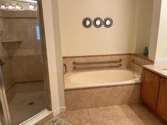 a bathroom with a bathtub